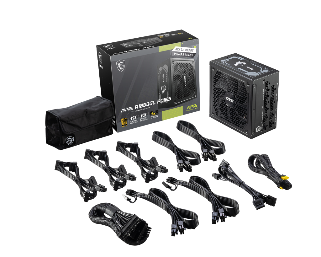 MSI MAG A1250GL PCIE5 PSU ATX 1250W 80+ Gold Fully Modular MSI MAG A1250GL PCIE5 PSU ATX 1250W 80+ Gold Fully Modular